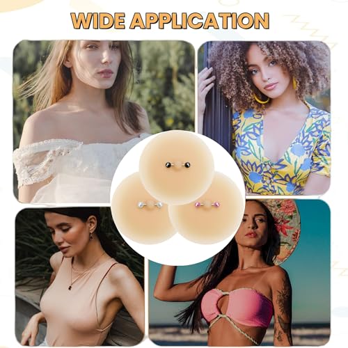 Image of Nimiah Chic Piercing-Style Nipple Covers - Silicone Breast Petal with Studs Jewelry 3 Pairs Rave Boob Pasties for Festival Party Beige