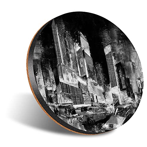 Image of DV DESIGN 1 x Eco Round 12cm Coaster - BW - Times Square New York City Drink Cup Mug Glass Table Protection Mat #38163