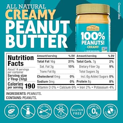 Crazy Richard's 100% All-Natural Creamy Vegan Peanut Butter with No Added Sugar and Non-GMO (16 Ounce, Pack of 4)