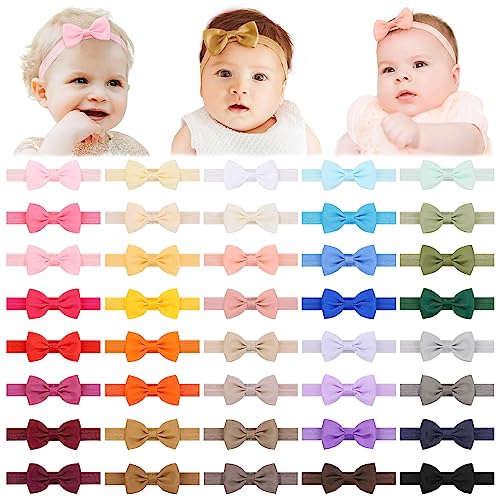 jollybows 40pcs Baby Girls Bows Headbands Elastic Hairband Ribbon Bow Hair Accessories for Newborns Infants Toddlers and Kids Muti colors set