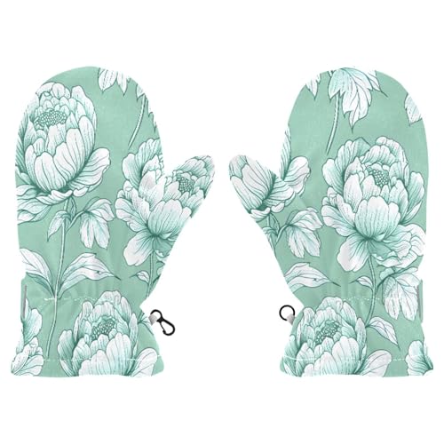 Kid's Winter Gloves Children Warm Gloves White Flower Plane Leaves for Boys Girl Age 4-6 Years