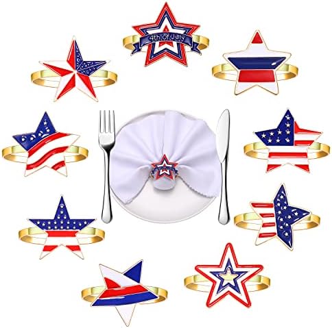 Patriotic Napkin Rings Set Of 6 - 4th Of July Memorial Day Flag Themed Table Decor