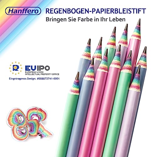 Hanffero Regenbogen Bleistifte, Zeichnung Schreiben Bleistift mit Gummi, Recycelbares Papiermaterial, Vorgespitzt, Für Schule und Büro - Härtegrad HB (12 Stück)1