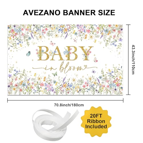Avezano Baby in Bloom Backdrop Wildflower Baby Shower Party Decorations Watercolor Floral Baby in Bloom Banner Gold Glitter Butterfly Photography Background Cake Table Banner 70.8 x 43.3 Inch