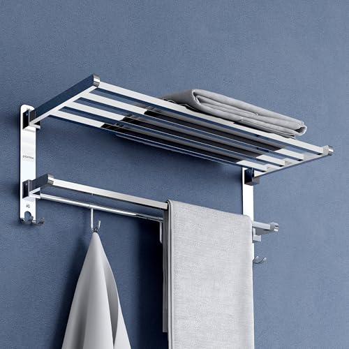 Image of Plantex Towel Rack for Bathroom /Stainless Steel Towel Bar /18 Inch Towel Holder with Towel Rod /Bathroom Accessories - (Chrome)