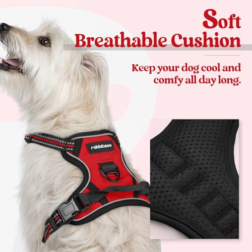Image of rabbitgoo Dog Harness No Pull with 2 Leash Clips, Adjustable Soft Padded, Reflective Oxford No Choke Pet Vest with Easy Control Handle for Puppy, Red,XS | No Choke, Adjustable, Breathable Padded, 2 Lead Rings, Reflective, Easy Control for Walking Training, XS, Red