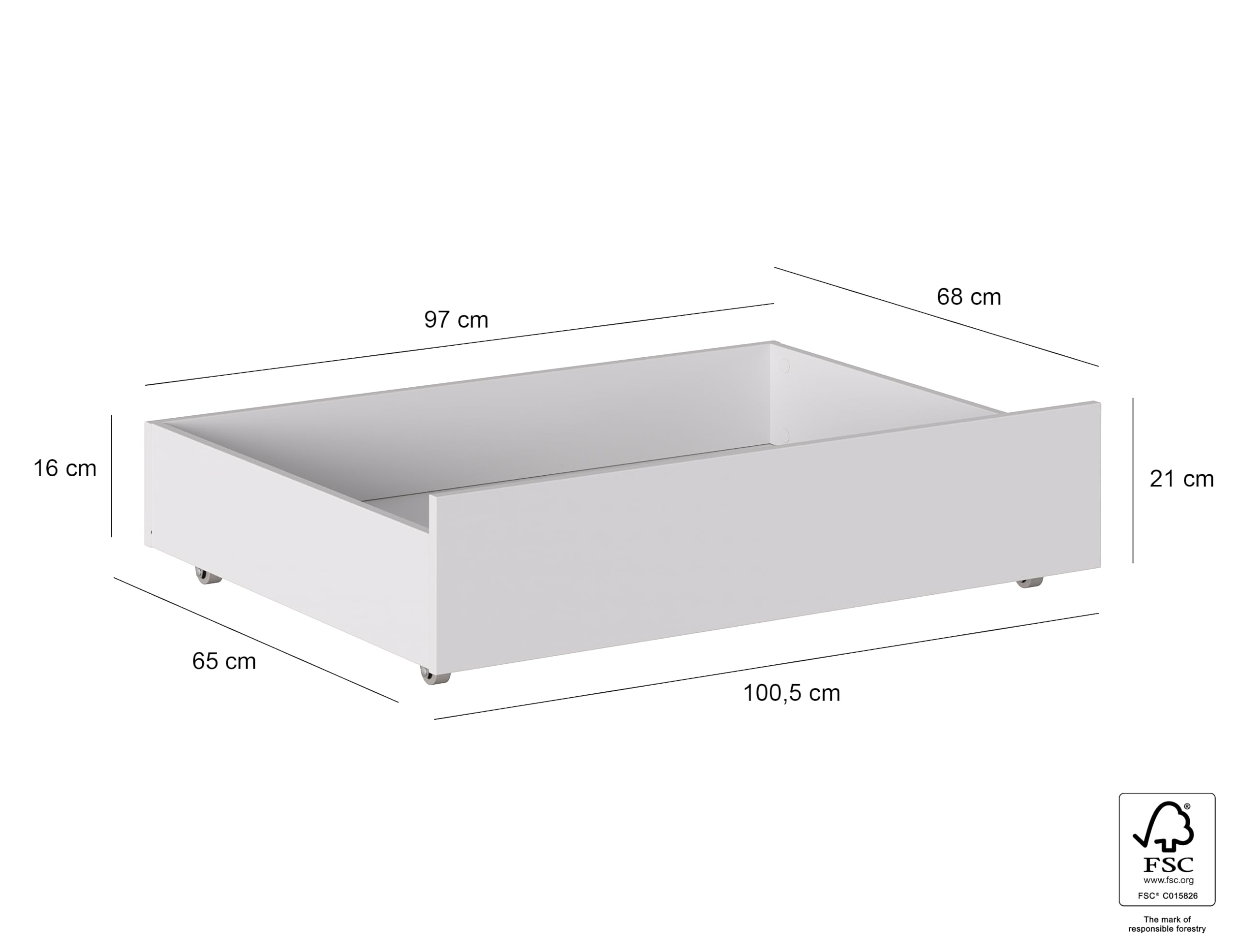 Iconico Home MIK Set 2 cassettoni sottoletto, Legno Composito, Bianco Opaco, 100,5x68x21 cm