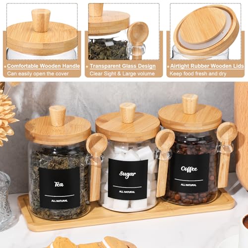Image of Suclain 3 Pcs Glass Coffee Container Set, 20 oz, Natural Bamboo