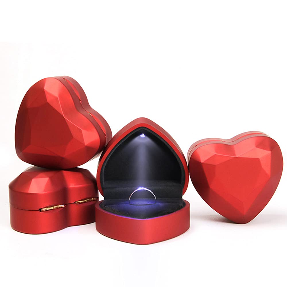 BESPORTBLE LED Ringbox Aus Holz – Herzförmig, Mit Samt-Innenfutter, Beleuchtet (Rot), Perfekt Für Heiratsantrag