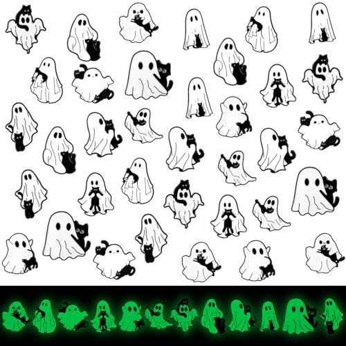 36 Pieces Halloween Enamel Pins Set Luminous Ghost Black Cat Pumpkin Lapel Pins Bulk for Backpacks Clothing Hat Bag