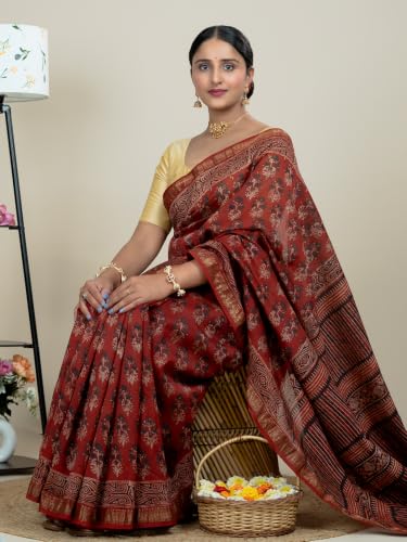 Ushvii red maheshwari silk saree – image 6