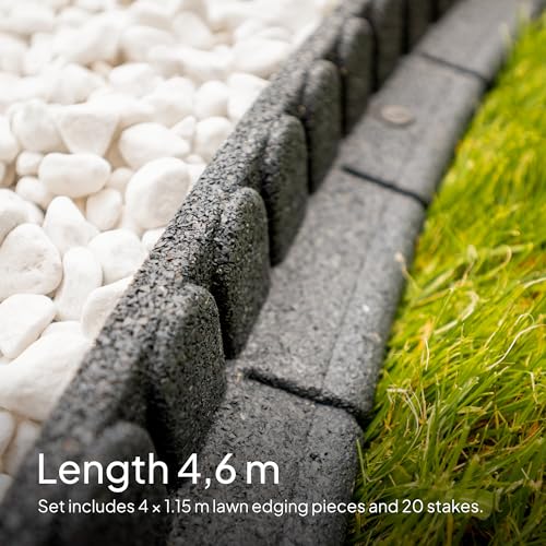 Elastyczne Obrzeże Trawnikowe Wykonane z Gumy Pochodzącej z Recyklingu o Długości 4,6 m - Wysoka Elastyczność, Łatwy i Szybki Montaż - 4 x 1,15 m, Antracytowy