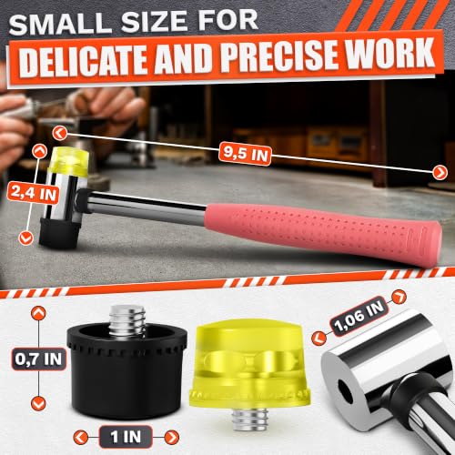 Image of Small Rubber Mallet Hammer, Pink 25mm Double-Faced Soft Face Mallet with Soft Rubber & Hard Plastic Heads, Non Marring Jewelry Hammer for Leather Craft, Tile, Furniture Repair, Hobby & DIY Projects