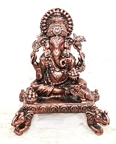 Image of Copper Idols, 2.7 inches, Copper Handmade Ganesh with Peedam, 150Grams, Patina Antique Finish, Pack of 1 Piece