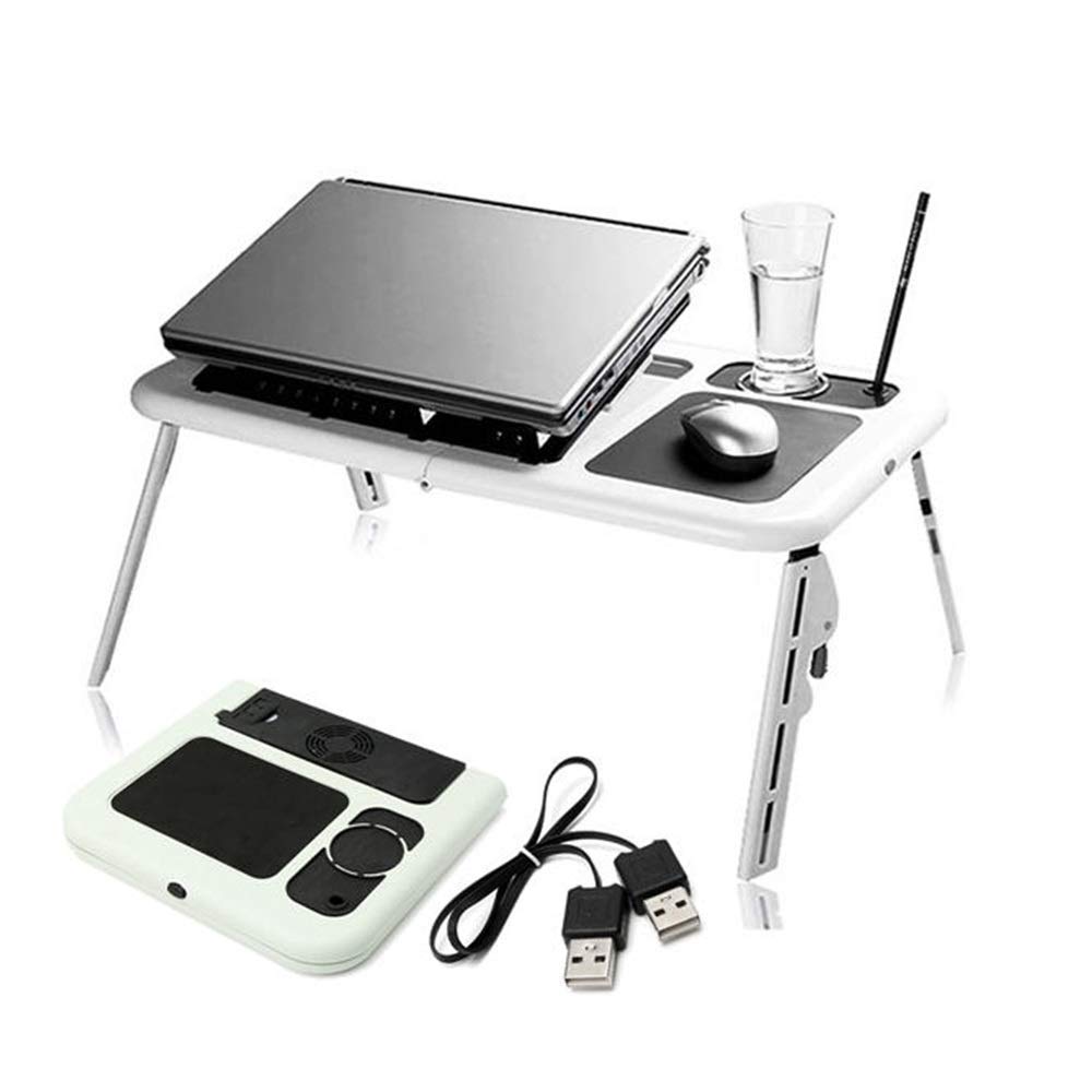 Support PC portable pliable blanc avec ventilateur pour lit et canapé
