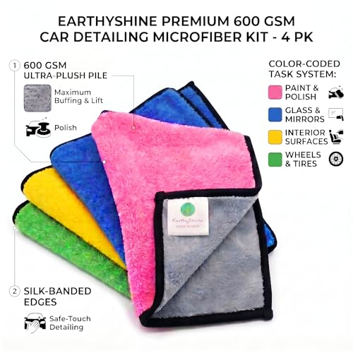 Image of Premium 600 GSM Microfiber Car & Bike Cleaning Cloth - Extra Thick, Dual-Sided Towel for Detailing, Washing, Polishing & Drying(600 GSM, 40X40cm Pack of 4)