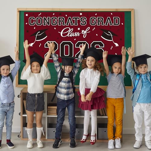 Image of 2026 Graduation Party Plastic Backdrop - 65 inch x 32.7 inch Congrats Grad Banner in Maroon, Large Class of 2026 Decorations, Photography & Grad Party Supplies