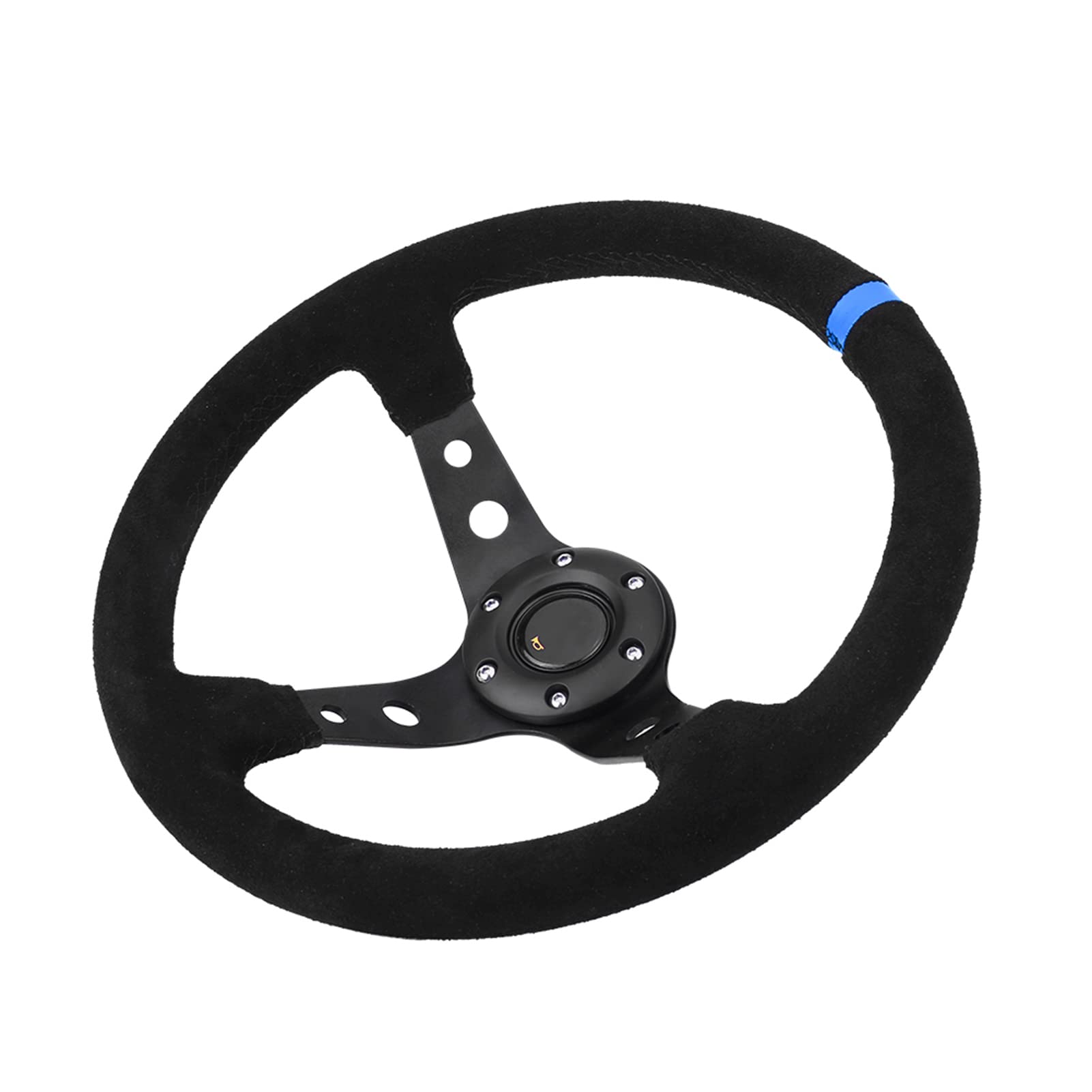 35 cm 14 pouces Volant de course pour voiture à 6 trous avec klaxon, jaune (Bleu)