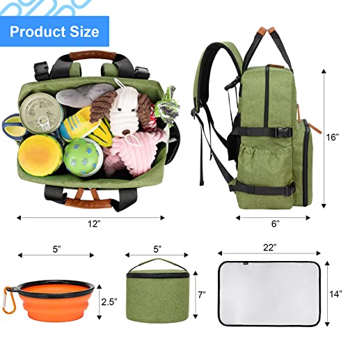 Modoker Dog Travel Bag, Airline Approved Backpack for Pet Accessories Organizer, Tote Weekend Bag with 2 Dog Food Storage Containers, 2 Collapsible Dog Bowls, 1 Pet Mat, Green - Image 5