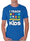 Awkward Styles Men's Autism Awareness Puzzle Graphic T Shirt Tops I Teach Awesome Kids Blue 2XL