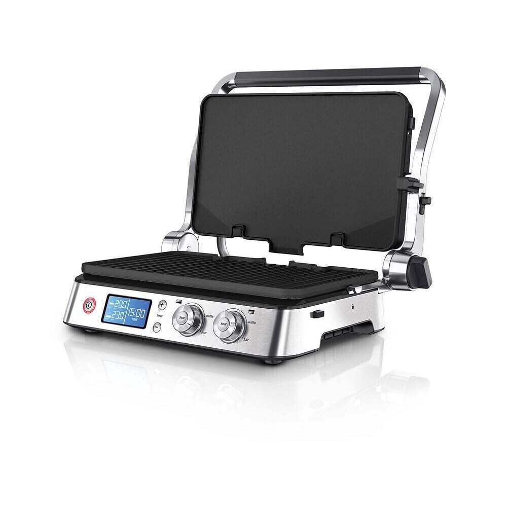 Braun Kontaktgrill CG9040 schwarz/edelstahl Tischgrill Elektrogrill 2000 W, Teflon Antihaftbeschichtung, Timer, Digitalanzeige, spülmaschinengeeignete Grillplatte