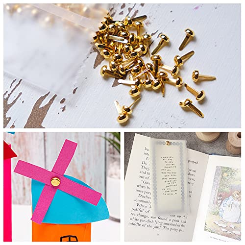 Harapu 100 Pcs Mini Brads Golden Paper Fasteners, Round Brass Metal Brads For Art Crafting, Decorative Scrapbooking Diy, 8X15Mm (Golden) #TOP4