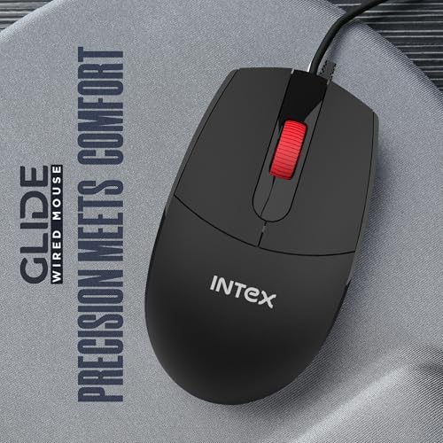 Image of Intex USB Glide Wired Mouse | 1000 DPI Optical Sensor | 1 Million Button & Smooth Scrolling | 2.6m Plug & Play Cable | Ergonomic Mouse for Win /iOS /Android (Black)