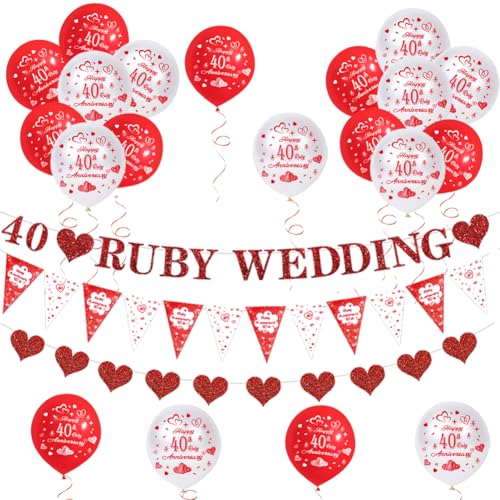 40th Wedding Anniversary Decorations Ruby Wedding Decor Party Supplies for 40th Anniversary Parties. Perfect for couples celebrating their milestone anniversary.