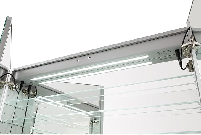 Armario de Medicina LED Royale Plus con Espejo Magnificador Iluminado 3X, Desempañador, Tomas Eléctricas y Montaje Empotrado o Superficial (48W x 36H x 5D) miniatura 7