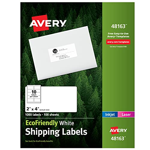 Avery White Ecofriendly Shipping Labels, 2 X 4 Inches, Box Of 1000 (48163) #TOP29