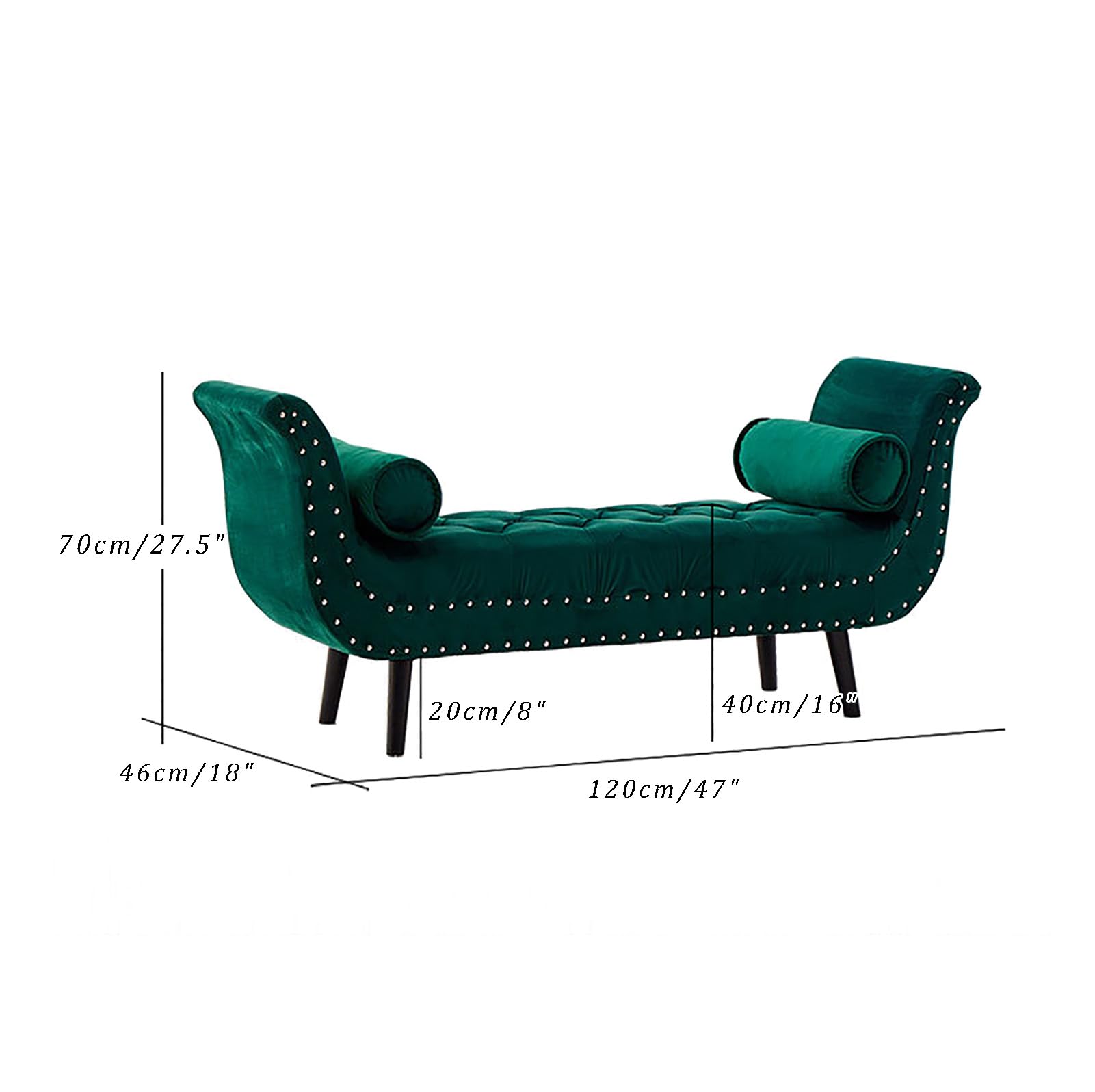 Panca ottomana lussuosa in velluto arrotolata, per camera da letto e soggiorno, con bottoni, imbottita, elegante, con gambe in legno (120 cm, 47 blu A)