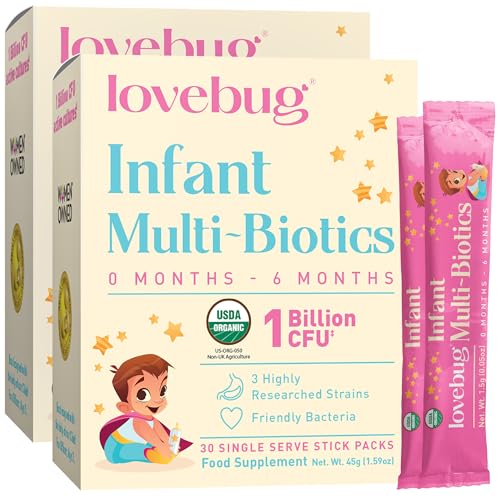 Lovebug Infant Probiotics 0-6 Months - USDA Organic Probiotics for Babies, Supports Baby Gas, Colic,...