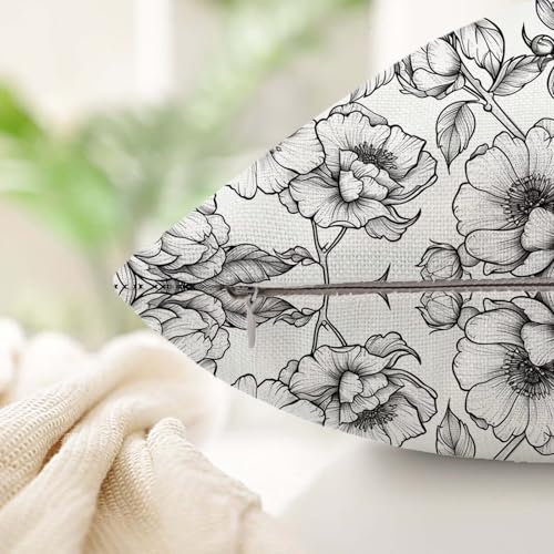 Housse coussin 70x70cm aspect lin avec impression fleur double face - 5