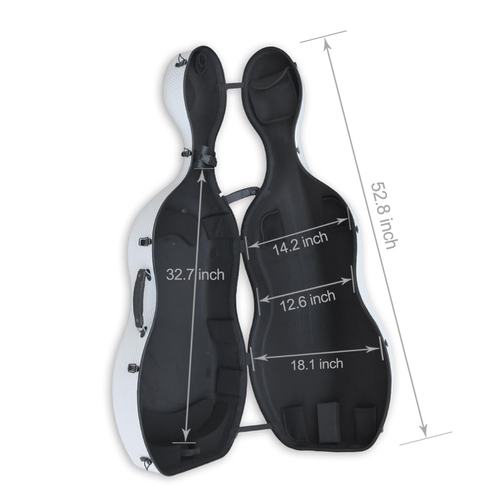 Cello Hartschalenkoffer 4/4 mit Rollen und eingebettetem Griff, Luftfahrt-Verbundmaterialien, wasserdicht (Reinweiß)