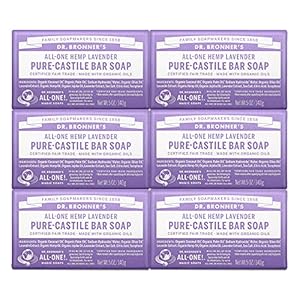 Dr. Bronner’s – Pure-Castile Bar Soap (Lavender, 5 ounce, 6-Pack) – Made with Organic Oils, For Face, Body and Hair, Gentle and Moisturizing, Biodegradable, Vegan, Cruelty-free, Non-GMO