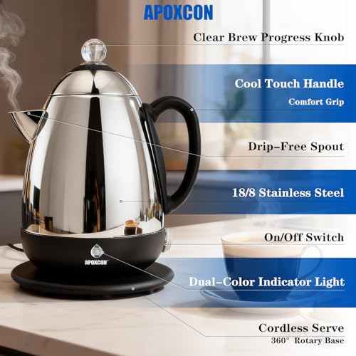 Image of APOXCON Electric Coffee Percolator with Clean Brush Stainless Steel -10 Cup