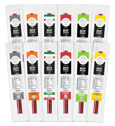Good Fod Foods Meat Stick Variety Pack – Low FODMAP Snacks for a Healthy Gut, Gluten-Free Beef Sticks, 100% Beef Snack 1 Ounce (12 Pack)