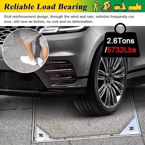 Stainless Steel Drainage Grate with Inspection Cover for Driveways, Patios, and Pavers – Hidden Square Metal Septic Tank Lid and Frame, and Stylish Design