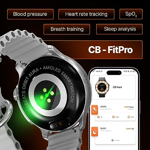 Image of CrossBeats Aura Round 1.46 inch Super AMOLED Smart Watch, Always On, Advanced AI ENC Bluetooth Calling, in-Built Games, Fast Charge, Rotating Crown, 123+ Sports Modes, 454 x 454 Pixel (Silver, Silver)