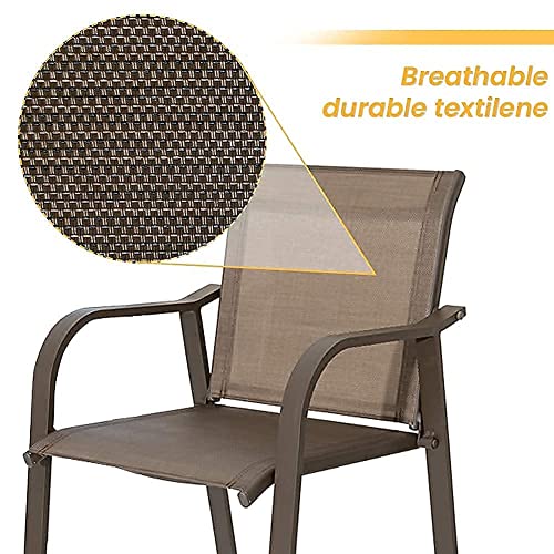 Crestlive Products Aluminum Patio Bar Set Counter Height Bar Stools And Tempered Glass Table Set All Weather Furniture In Antique Brown Finish For Outdoor Indoor, 2 Pcs Bar Chairs With Table(Brown) #TOP3