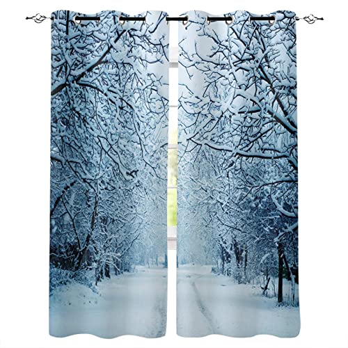 Rideaux décor forêt bouleau avec impression neige opaque 89x213cm