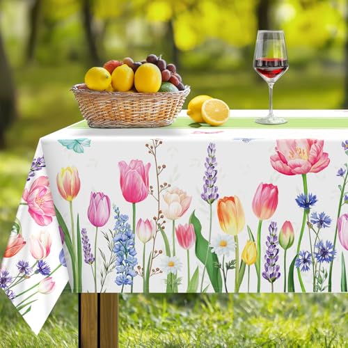 Nappe rectangulaire tulipe 152 cm imperméable et fleurie pour table de jardin