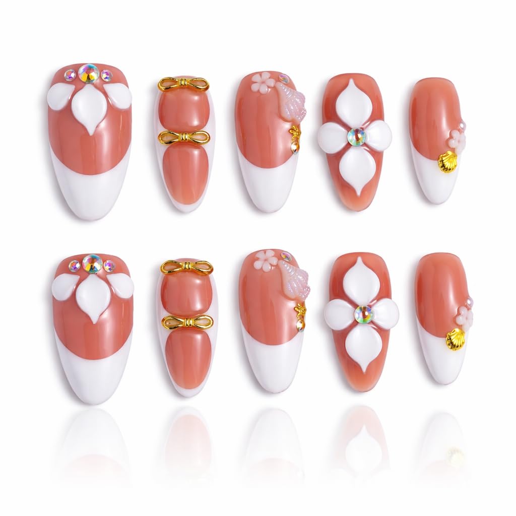 10 Pieces Handmade Press On Nails - Reusable French Tips