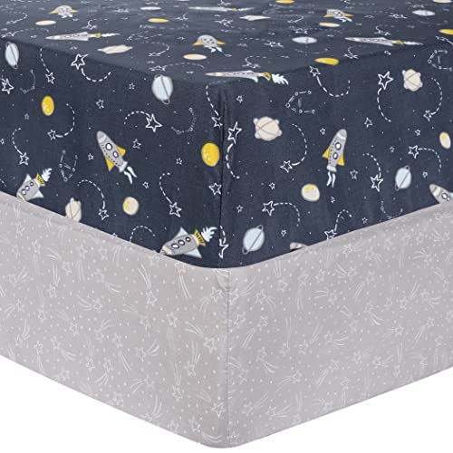 Image of Sammy & Lou Rockets 2-Pack Microfiber Fitted Crib Sheet Set, Fits Standard Crib Mattress 28 in x 52 in; Fully Elasticized,