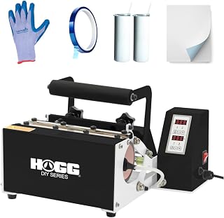 Hogg DIY Series Quick N' Easy Tumbler Heat Press Machine Bundle for Most Straight Sublimation Tumblers, Mugs, Bottles w/Bonus 20oz Sublimatable Skinny Tumbler, Sublimatable Paper, Gloves, & Heat Tape