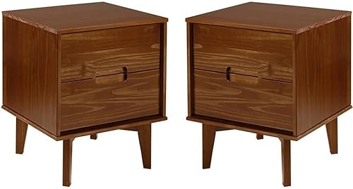 Walker Edison Brynn Modern - Juego de 2 mesitas de noche con mango de ranura de madera maciza, color negro