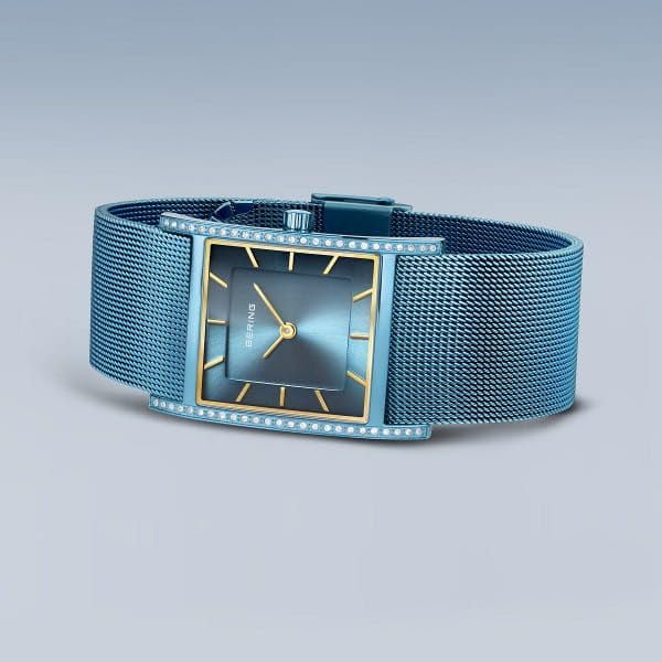 BERING 10426-398-S Classic - Reloj de pulsera para mujer (esfera milanesa, cristal de zafiro, cuadrado, movimiento de cuarzo, 5 ATM)