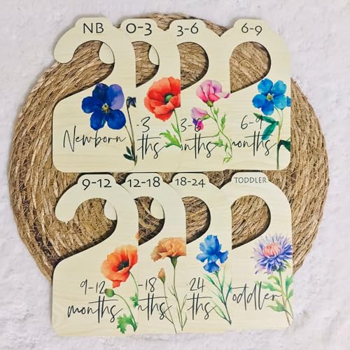 Image of Arcuno Playful Floral Baby Clothes Organizer - 8-Piece Double Sided Colorful Floral Nursery Closet Dividers