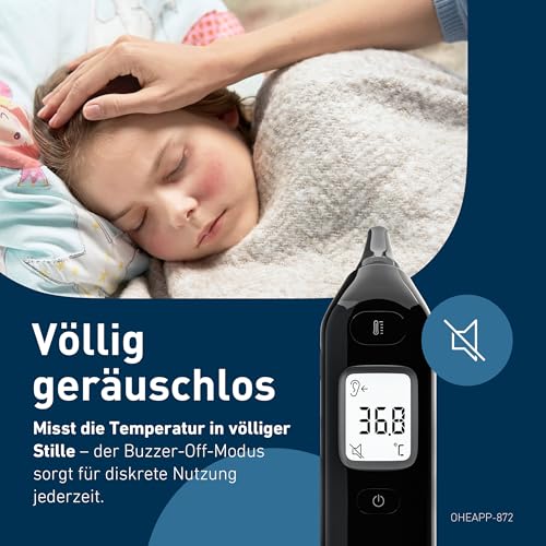 OMRON Gentle Temp 533 Digitales Infrarot-Ohrthermometer für Kinder und Erwachsene, schnelle 1-Sekunden-Messung und Sonde ohne Schutzhülle, Schwarz