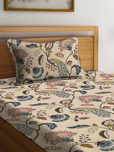 Image of Blue Strip 220TC Glace Cotton Elastic Fitted Bedsheets Single Bed with 1 Pillow Cover | Single Bed with All Around Elastic, Size 42 inch x 75 inch Inches
